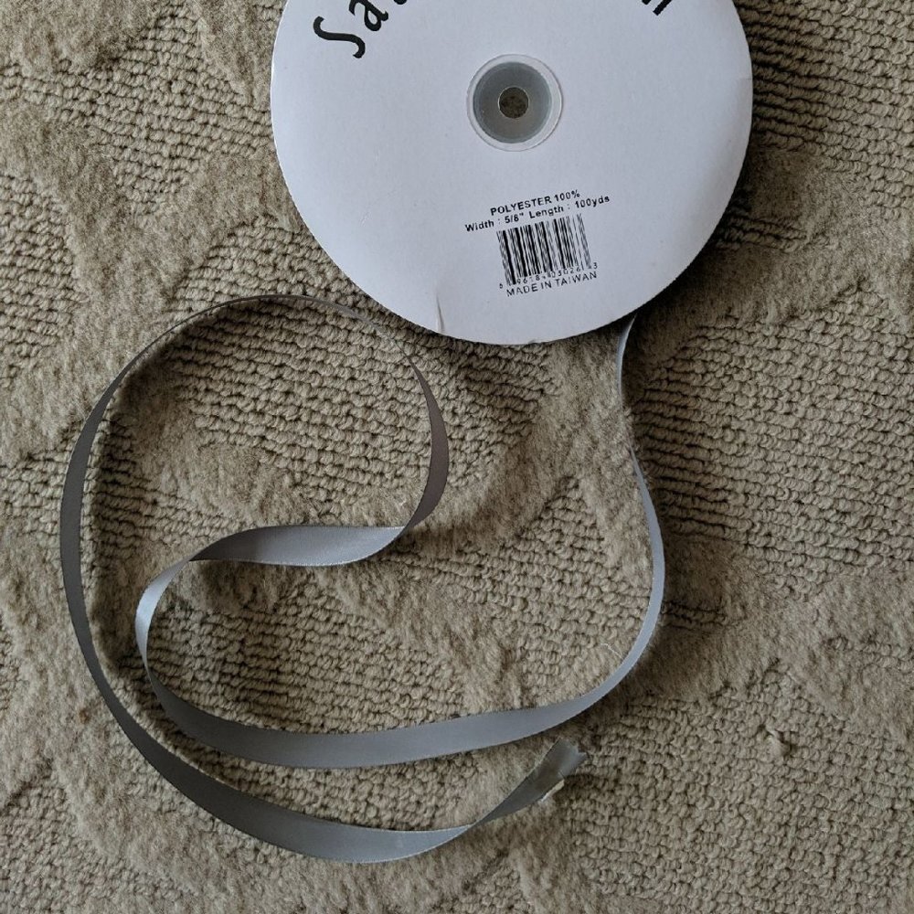 100 yd Roll Spool Silver Gray Ribbon Polyester Fabric Apparel Quality 5/8" wide